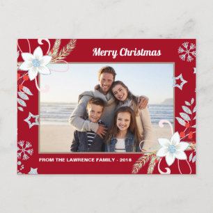 Postal Festiva Purpurina floral Snowflakes Navidades rojos Foto