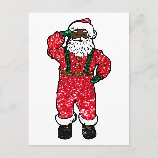 Postal Festiva purpurina negro santa claus (Anverso)