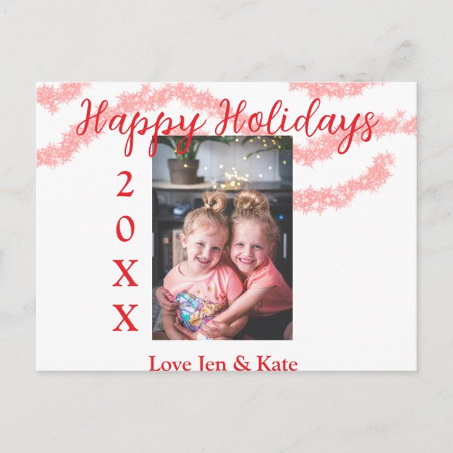 Postal Festiva Purpurina rojo niños foto familiar feliz nombre de (Anverso)