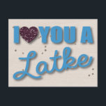 Postal Festiva Purpurina y Latkes Jánuca<br><div class="desc">Digitaces scrapbooking la tarjeta de felicitación de la diversión de Jánuca.   Juegue con palabras,  brille los corazones y el comienzo para decirle las ama.</div>