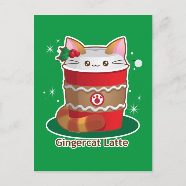 Postal Festiva Purrista Pawfee: Café de gato de jengibre navideño (Anverso)