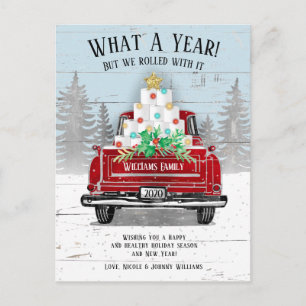 Postal Festiva Qué año 2020 divertido camión de papel higiénico
