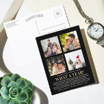 Postal Festiva Qué Año En El Collage de fotos De Review 4<br><div class="desc">Este sencillo y moderno año de revisión de 4 postales fotográficas es perfecto para mandarlas a la familia y amigos en esta época de vacaciones.</div>
