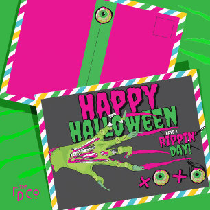 Postal Festiva ¡Qué divertido Zombie feliz Halloween XOXO!
