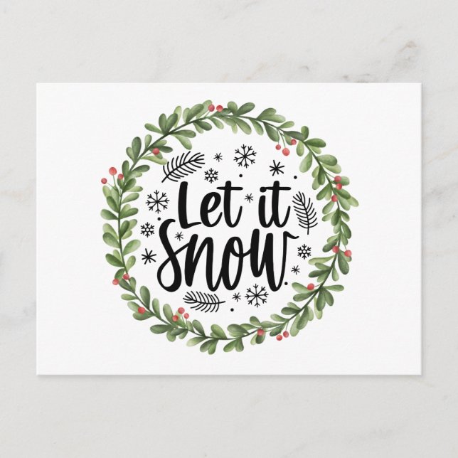 Postal Festiva Que la Wreath de la acuarela de nieve (Anverso)