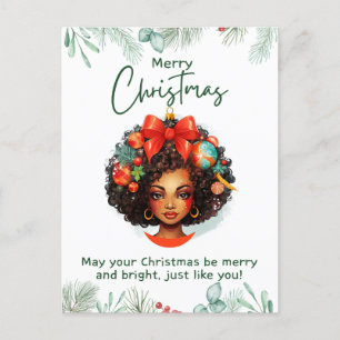 Postal Festiva Que tengan Navidades de melanina chica negro mágic