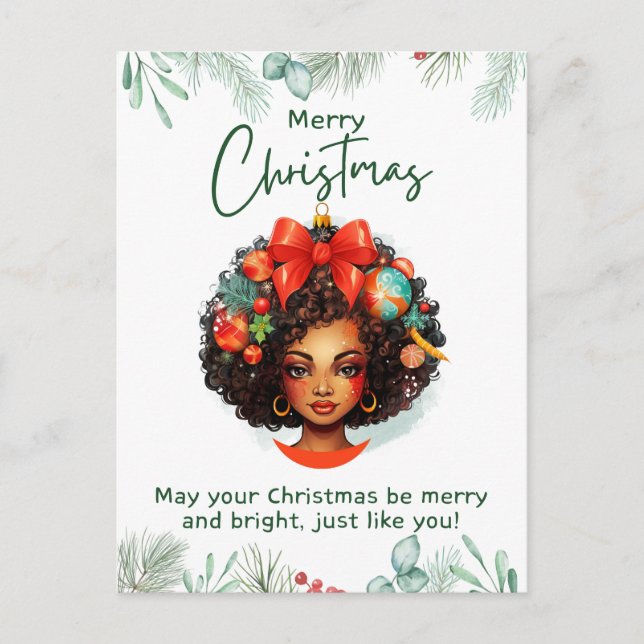 Postal Festiva Que tengan Navidades de melanina chica negro mágic (Anverso)
