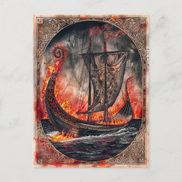 Postal Festiva Quemando barco viking en ritual enterrador