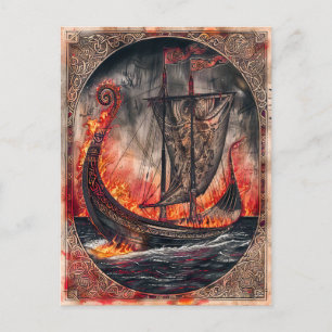Postal Festiva Quemando barco viking en ritual enterrador