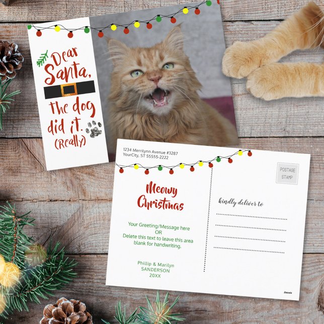 Postal Festiva Querido Papá Noel, el perro lo hizo - Gato. (Subido por el creador)