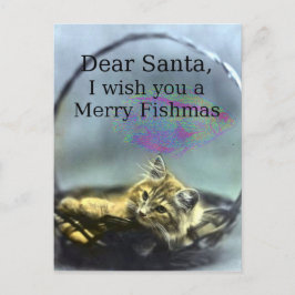Postal Festiva Querido Santa Merry Fishmas