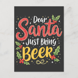Postal Festiva Querido Santa, Solo Trae Cerveza Santa Claus