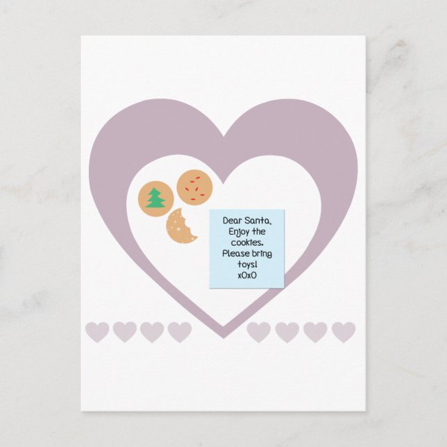 Postal Festiva Queridos Santa Cookies Traen Juguetes Corazón Púrp (Anverso)