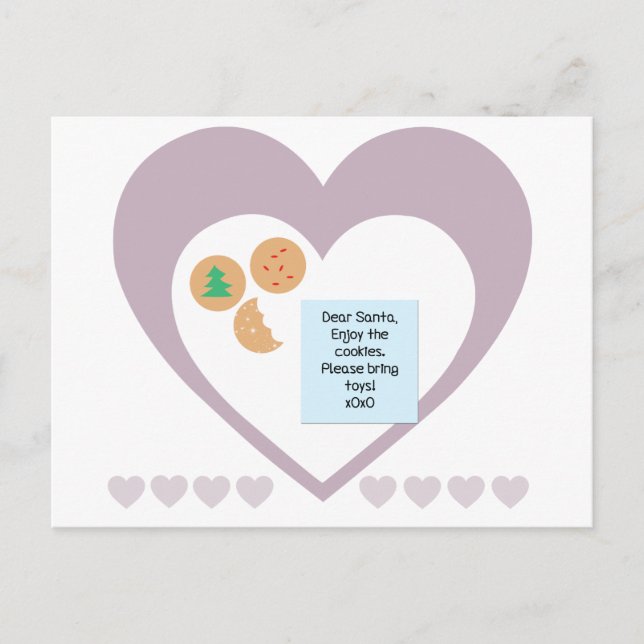Postal Festiva Queridos Santa Cookies Traen Juguetes Corazón Púrp (Anverso)