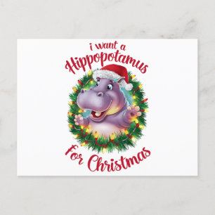 Postal Festiva Quiero Hipopótamo Para Navidades Xmas Hippo