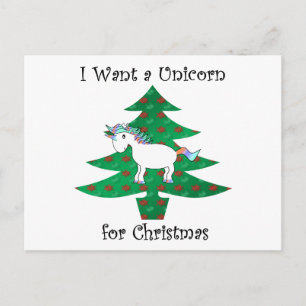 Postal Festiva Quiero unicornio para Navidades
