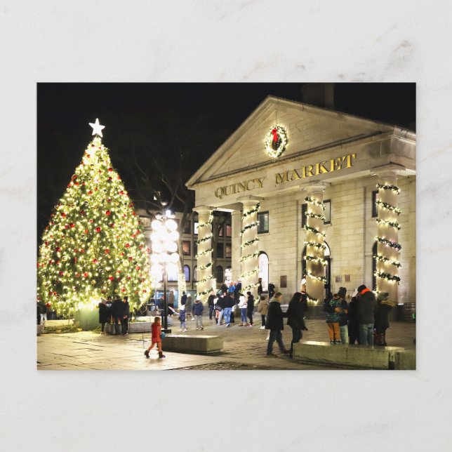 Postal Festiva Quincy Market Christmas Tree Boston Postcard (Anverso)