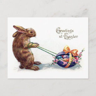 Postal Festiva Rabbit de cosecha que extrae huevo de Pascua