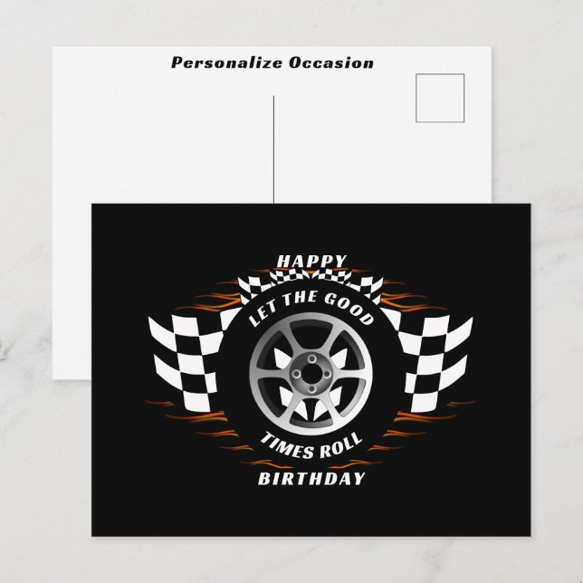 Postal Festiva Racing Checkered Flag Happy Birthday Occasions    (Anverso / Reverso)