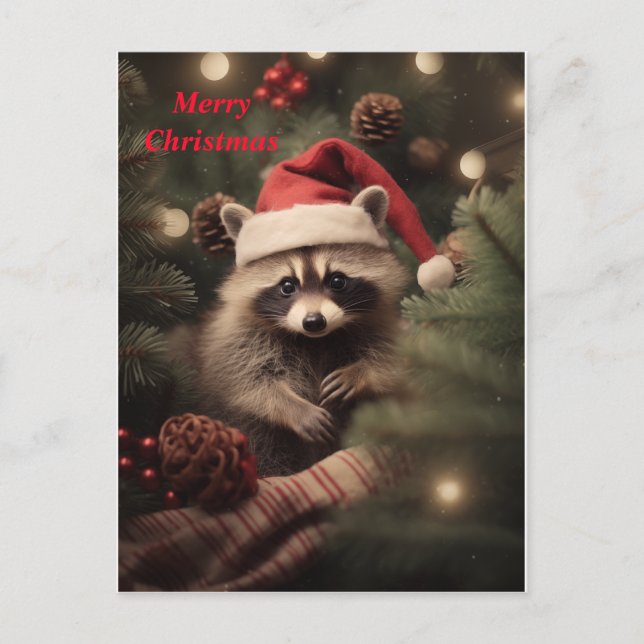 Postal Festiva Racoon navideño (Anverso)