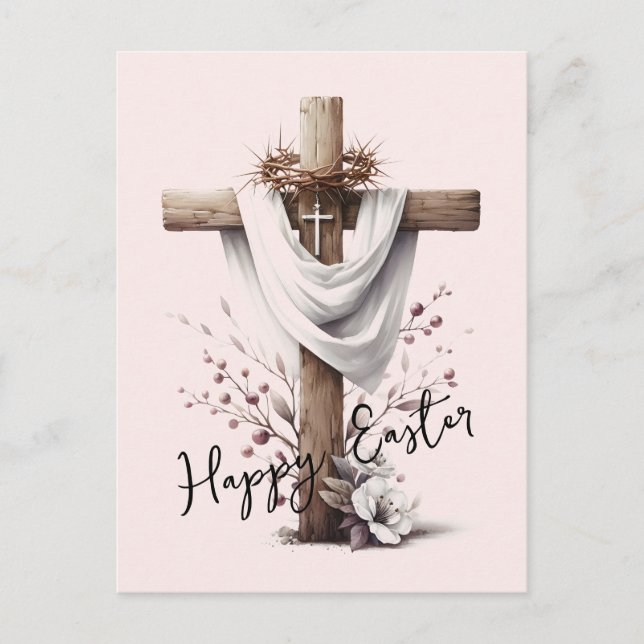 Postal Festiva Radiant Easter Cross with Floral Accents (Anverso)