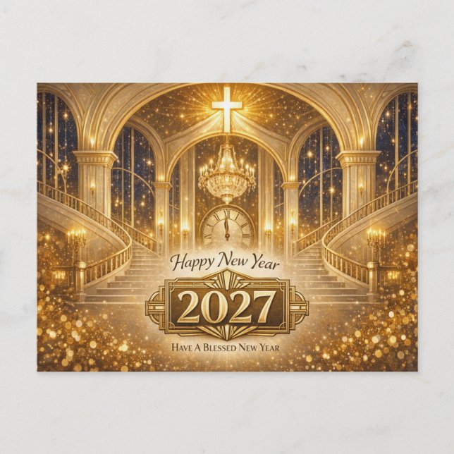 Postal Festiva Radiant Gold Christian Blessed New Year 2027 (Anverso)