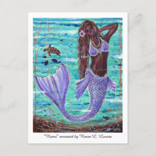 Postal Festiva Raeni Mermaid con tortuga marina de Renee Lavoie