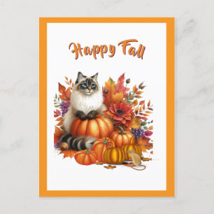 Postal Festiva Ragdoll Cat and Pumpkins Happy Fall