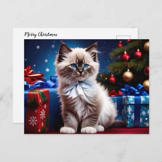 Postal Festiva Ragdoll Kitten Christmas Present (Anverso / Reverso)