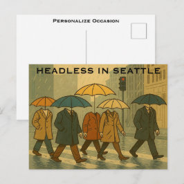 Postal Festiva Rainy City Walkers with Umbrella Heads Seattle Art