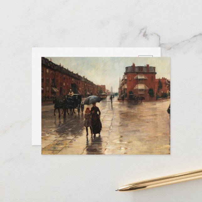 Postal Festiva Rainy Day, Boston por Childe Hassam (Anverso/Reverso In Situ)