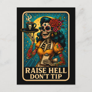 Postal Festiva Raise Hell Skeleton Waitress Retro