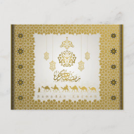 Postal Festiva Ramadan Mubarak Patrón árabe caligrafía oro