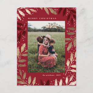 Postal Festiva Ramas de papel de oro Merry Christmas Photo