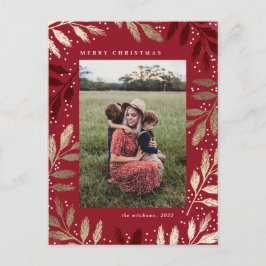 Postal Festiva Ramas de Relieve metalizado dorado Fotos navideñas