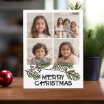 Postal Festiva Ramas navideñas de Feliz - 4 guiones modernos de f<br><div class="desc">Añada 4 fotos cuadradas a este moderno diseño rústico. Esta tarjeta de Navidad incluye ramas caprichosas con un saludo de Feliz Navidad. PUNTO DE FOTO: Si subes tus fotos y no encajan, haz clic en el botón PERSONALIZAR ESTO. Puede llevar un poco de paciencia, pero se puede mover y cambiar...</div>