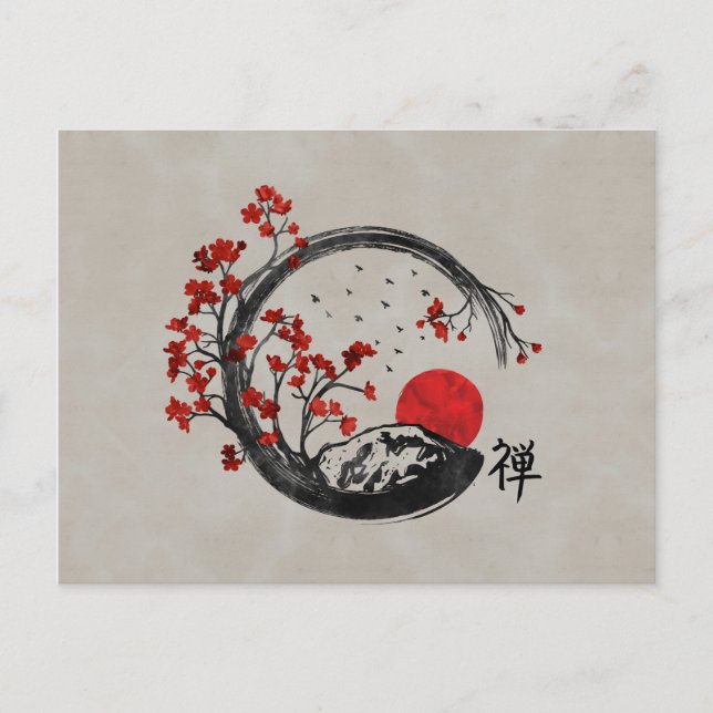 Postal Festiva Ramas Zen Enso Circle y Sakura (Anverso)