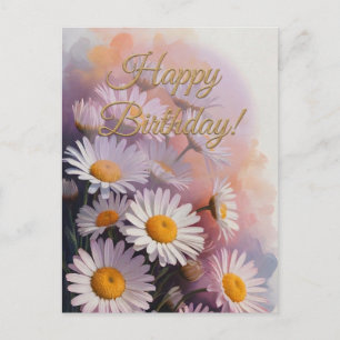 Postal Festiva Ramo de Cumpleaños Daisy de Escritura Dorada