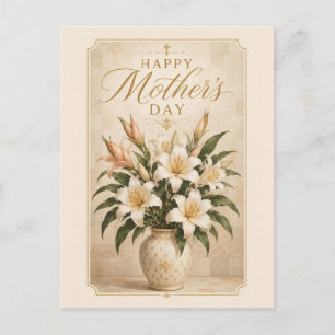 Postal Festiva Ramo de lirios elegante saludo del día de la madre