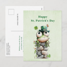 Postal Festiva Rana con sombrero verde Día de San Patricio lindo