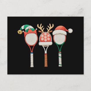 Postal Festiva Raqueta de Tenis Cuernos de Reno Gorro de Santa Na