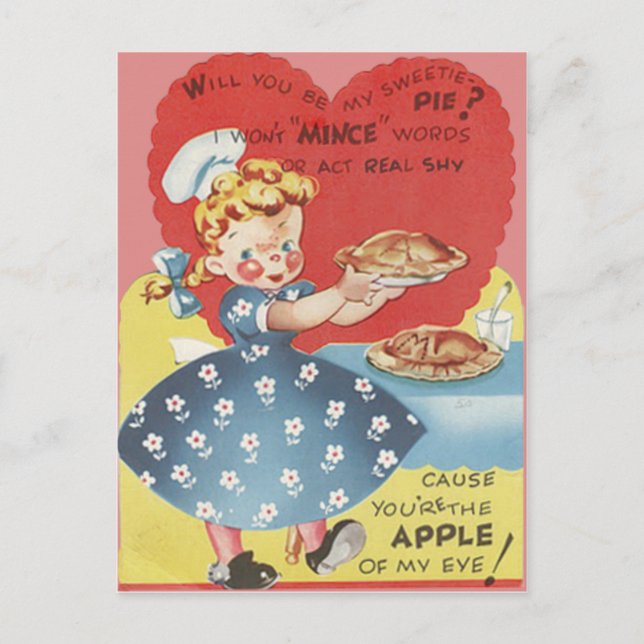 Postal Festiva Rara gracia Mince Apple Pie Waitress Valentine (Anverso)