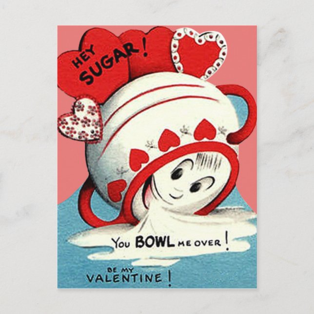 Postal Festiva Raro Cute Gracioso Sugar Bowl Corazón San Valentín (Anverso)