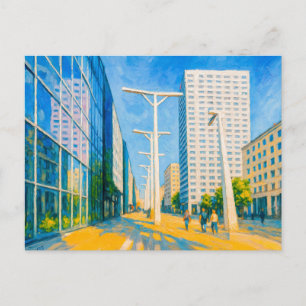 Postal Festiva Rascacielos y vida en la calle - pintura al óleo d
