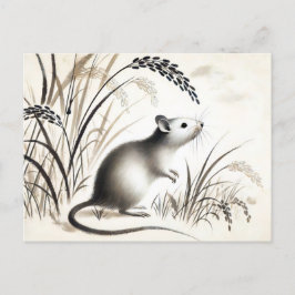 Postal Festiva Rata de ciruela bajo planta de arroz zodiaco de ti