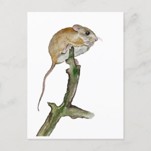 Postal Festiva Ratón acuarela realista en un árbol