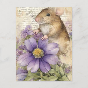 Postal Festiva Ratón Adorable Watercolor de Pascua Primavera Vint