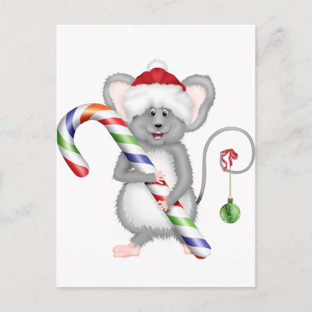 Postal Festiva Ratón de Navidades con Santa Hat (Anverso)