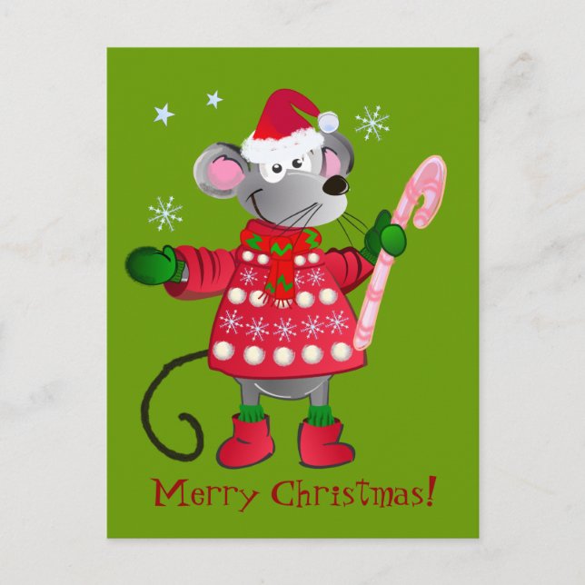 Postal Festiva Ratón de Navidades de corte (Anverso)