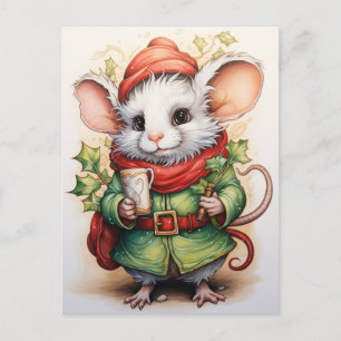 Postal Festiva Ratón de Navidades de vacaciones con enredos